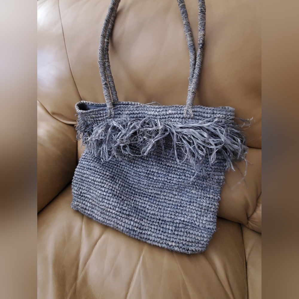Sarah Stewart Blue Gray FringeTote